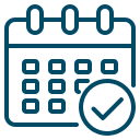 Simple line drawing of a calendar with a check mark in a circle at the bottom right, suggesting a vet appointment or important date with your veterinarian has been confirmed or scheduled.