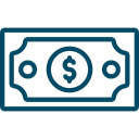 Simple blue outline icon of a paper dollar bill with a dollar sign in the center, ideal for veterinarian or vet payment and financial services.